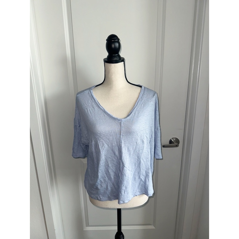Tahari Blue Relaxed Crop Short Sleeve T-Shirt - Picture 2 of 7